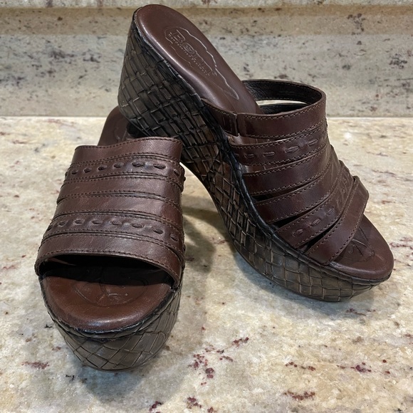 Born Ledisi Expresso Slide Leather Platform Sandal Size 8 - Picture 2 of 5